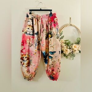 NWOT Kasntha Karma Pink Cat and Butterfly Joggers